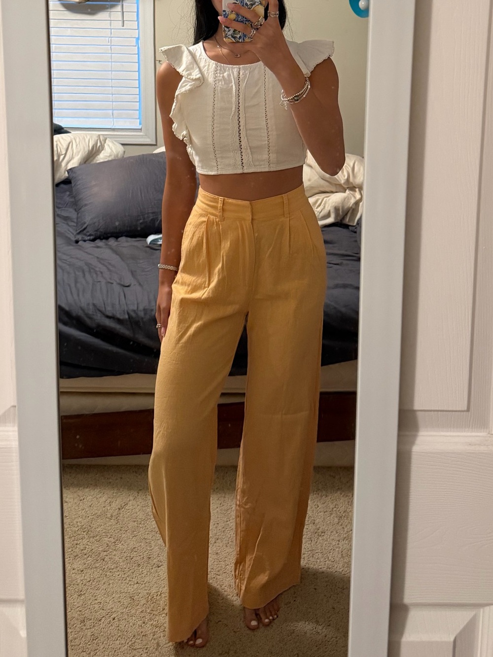 Abercrombie & Fitch Wide-Leg High-Waist Orange Linen Pants